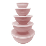 Combo 5 Ensaladeras Bowls Melamina Con Tapa Plastico Cocina Color Rosa