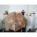 Antiguo Parasol Paraguas Mango De Madera Y Cobre