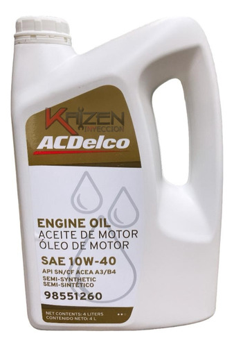 Aceite Acdelco 10w40 4lts Chevrolet Corsa Agile Onix Prisma