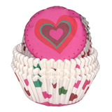 100 Capacillos Cupcake #72,blanco Con Corazones De Colores