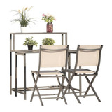 Set De Exterior Mesa Sillas Aluminio Gris Beige