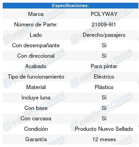 Par De Espejos Electricos C/base Q50 15 A 16