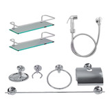 Kit Acessórios Banheiro Inox Lavabo Conjunto Porta Shampoo