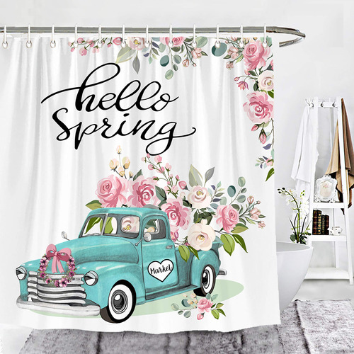 Wencal Hello Spring Truck - Cortina De Ducha Floral Con Gan.