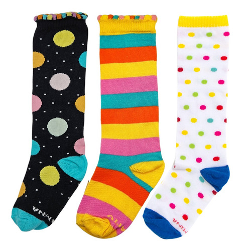 Promoção 3 Pares Meias Infantil Bebê 3/4 Listras Arco-íris