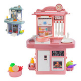 Kit Cozinha De Brinquedo Infantil Completa Solta Água E Som Cor Rosa Atentu