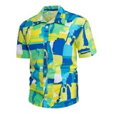 Camisa Manga Corta Hawaiana Con Estampado Para Hombre  3998