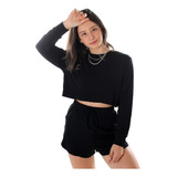 Conjunto Feminino Cropped E Shorts Moletinho