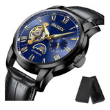 Reloj Tourbillon Mecánico Luminoso Haiqin 8602l Color Del Fondo Black Blue