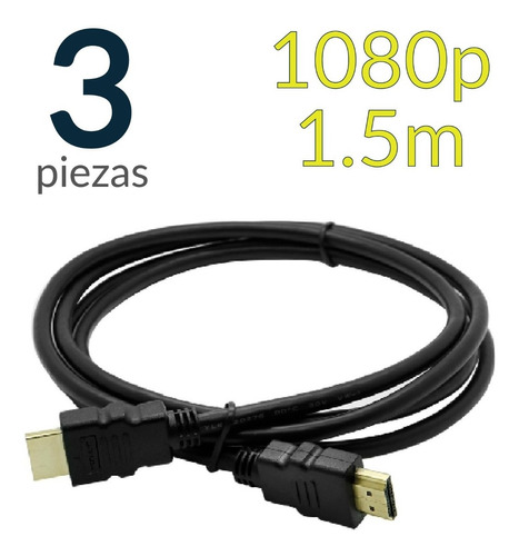 Paquete De 3 Cables Hdmi Full Hd 1080p De 1.5 Metros