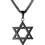 Collar Cadenita De Acero Dije De Magen David En Negro