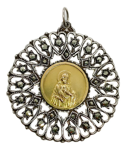 Dije Antiguo Grande Sagrado Corazón De Jesús Plata Y Oro 