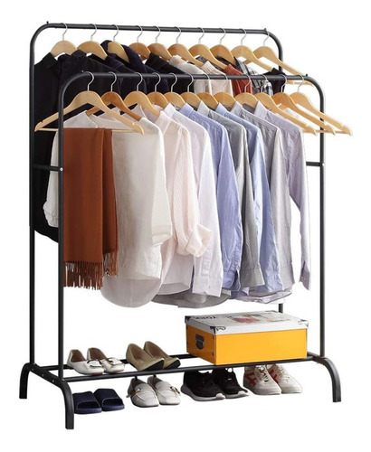 Perchero Organizador De Ropa Doble Barra Metálico Negro 