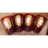 Lote 4 Vasos Cristal Bohemia Rubi Camafeo Dorado Al Oro 