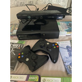 Xbox 360 Super Slim - Destravado/2controles+kinect+28 Jogos