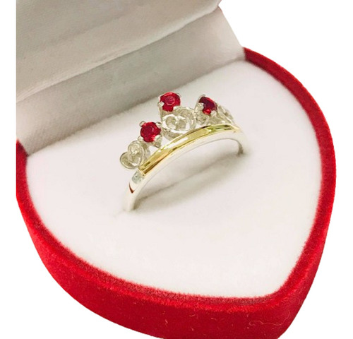 Anillo Coronita Con Piedras De Plata Y Oro Para Mujer Ap 096