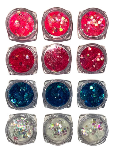 Caixa De Glitter Flocado Para Encapsular Unhas De Gel 12 Uni