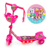 Patinete Infantil Luz E Musica Cesta Patrulha Canina Rosa