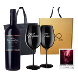 Box Regalo Vino Trumpeter Malbec + 2 Copas Negras Grabadas