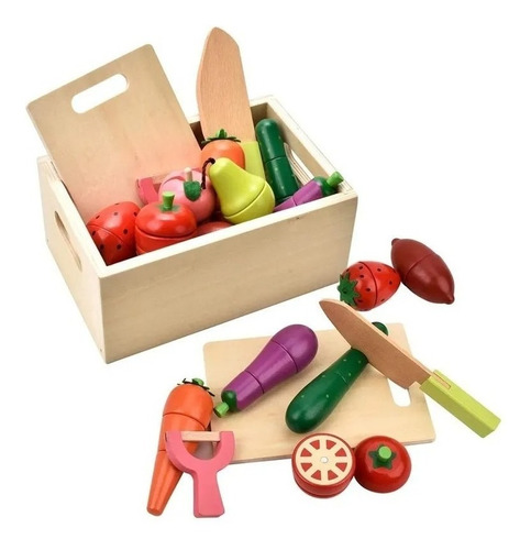 Set Corta Frutas Y Verduras Madera Con Iman Juego 23 Piezas