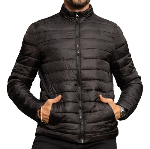 Jaqueta Masculina Puffer Puff Acolchoada Nylon Preta Militar