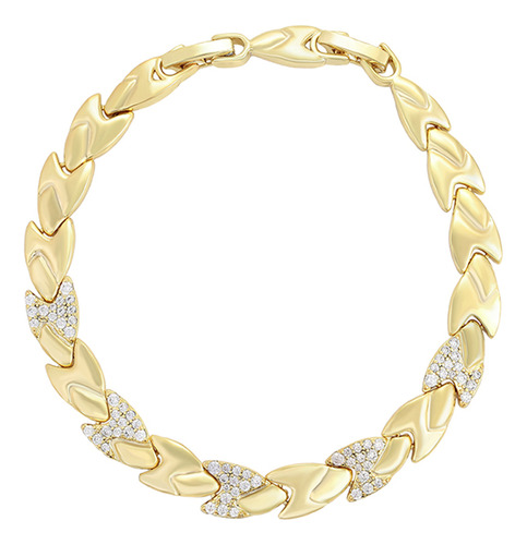 Brazalete Oro 14k Lam Swarovski Regalo Perfecto 19-21cm Dama