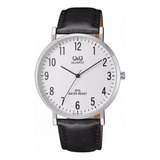 Reloj Q&q Qyq Qz02j304y Casual Cuero Hombre + Estuche Color De La Correa Plateado