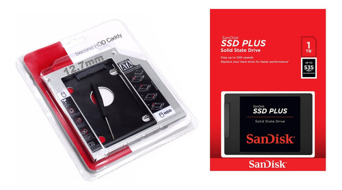 Kit Ssd Sandisk Plus 1tb Sata Iii 1000gb Leitura 530mb/s + Adaptador Caddy 12,7mm Para Leitor Cd Notebook