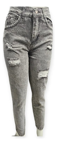 Pantalon De Jeans Mom Rigido De Dama Con Rotura Del 36 Al 46