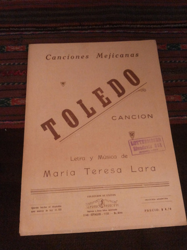 Antigua Partitura Canciones Mejicanas Toledo M.teresa Lara