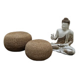 Set X 2 Puff Zen Fibras Naturales Mesa Artesanal De 65/45 Cm