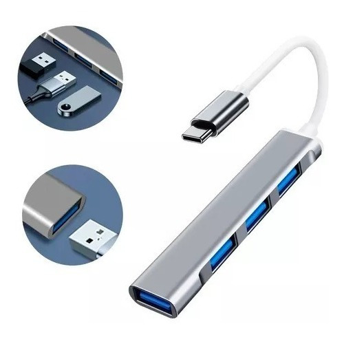 Adaptador Usb Tipo C 3.1 Hub 4 Portas Usb 3.0 Mouse Teclado