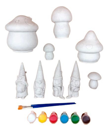 Figuras De Yeso 4 Duendes Y 5 Champiñones + Pintura