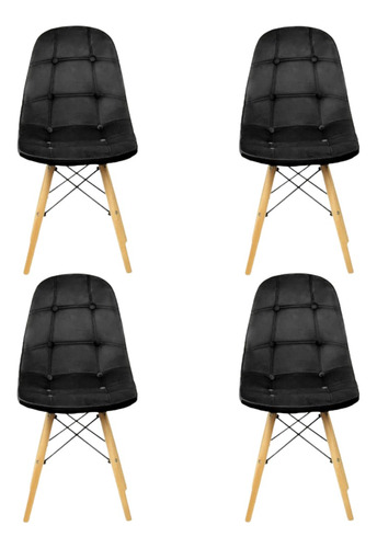 Kit 4 Cadeiras Charles Eames Velvet Estofada Veludo 