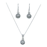 Conjunto Collar Aros Bolita Pelotita Esfera 8 Mm Plata 925 