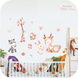 Vinilo Decorativo Infantil Bebe Animales Del Bosque Acuarela