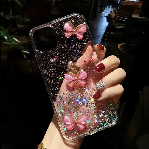 Funda Para iPhone 3d Bling Glitter Pearl Butterfly Soft Sili