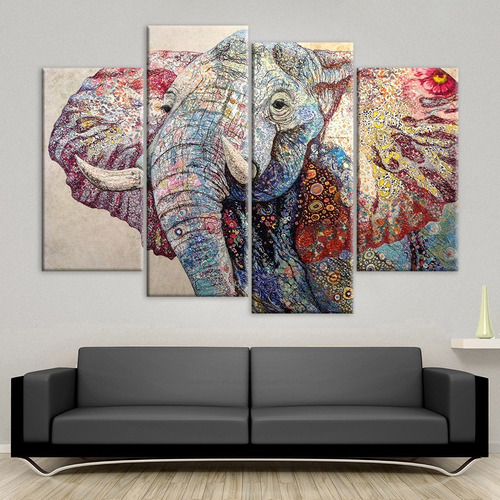 Cuadro Decorativo Canvas Elefante 4 Piezas