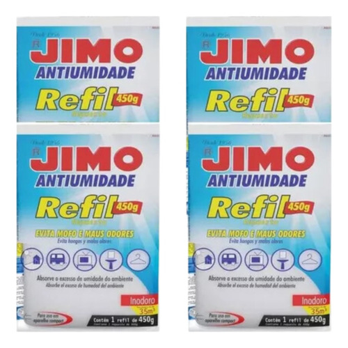 Jimo Antiumidade Refil Evita Maus Odores Mofo 450g Kit C/4