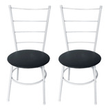 Kit 2 Cadeiras Tubular Estofada Cozinha Área Gourmet Estrutura Da Cadeira Branco Assento Preto Liso