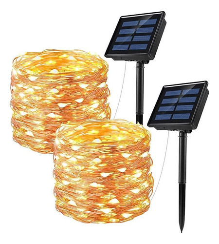 2 Pack Cadena Luces Solares, 8 Modos 10m 100 Luces Led