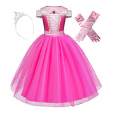 Vestido Princesa Infantil Longo Rosa Menina Tiara Luvas Luxo