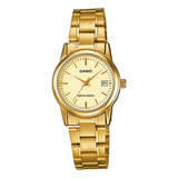 Reloj Fashion Casio Ltp-v002g-9audf Pulso Acero Para Mujer Color De La Correa Dorado Color Del Bisel Dorado Color Del Fondo Dorado