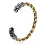 Pulseira Bracelete Viking Lobo Fenrir Tribal Aço Inoxidável