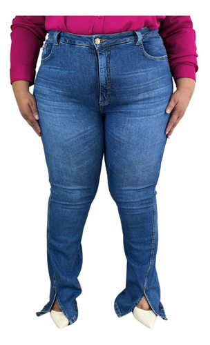 Calça Jeans Feminina Plus Size Flare Vintage
