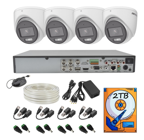 Kit Cctv 4 Cámaras 5mp Domo Colorvu Audio 100mts Utp 2tb