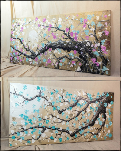 Cuadros Tripticos Pinturas Oficina Living Dormitorio Arbol Pintados A Mano Texturados