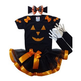 Conjunto Infantil Roupa Festa Halloween Abobora Bebê Menina