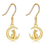 Pendientes De Gato En Oro Amarillo 14k Compatible Con Mujere