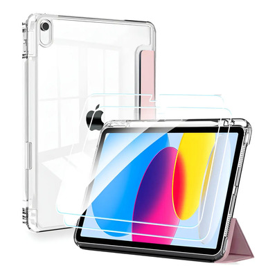 Funda para iPad A16 11 Pulgadas 2025 \u002F 10ª Gen 10.9 Pulgadas 2022, Carcasa Híbrida con Porta Pencil, Respaldo Transparente Anti-Amariamiento Rosa + 2 Protectoras de Cristal Templado | Meses sin interés